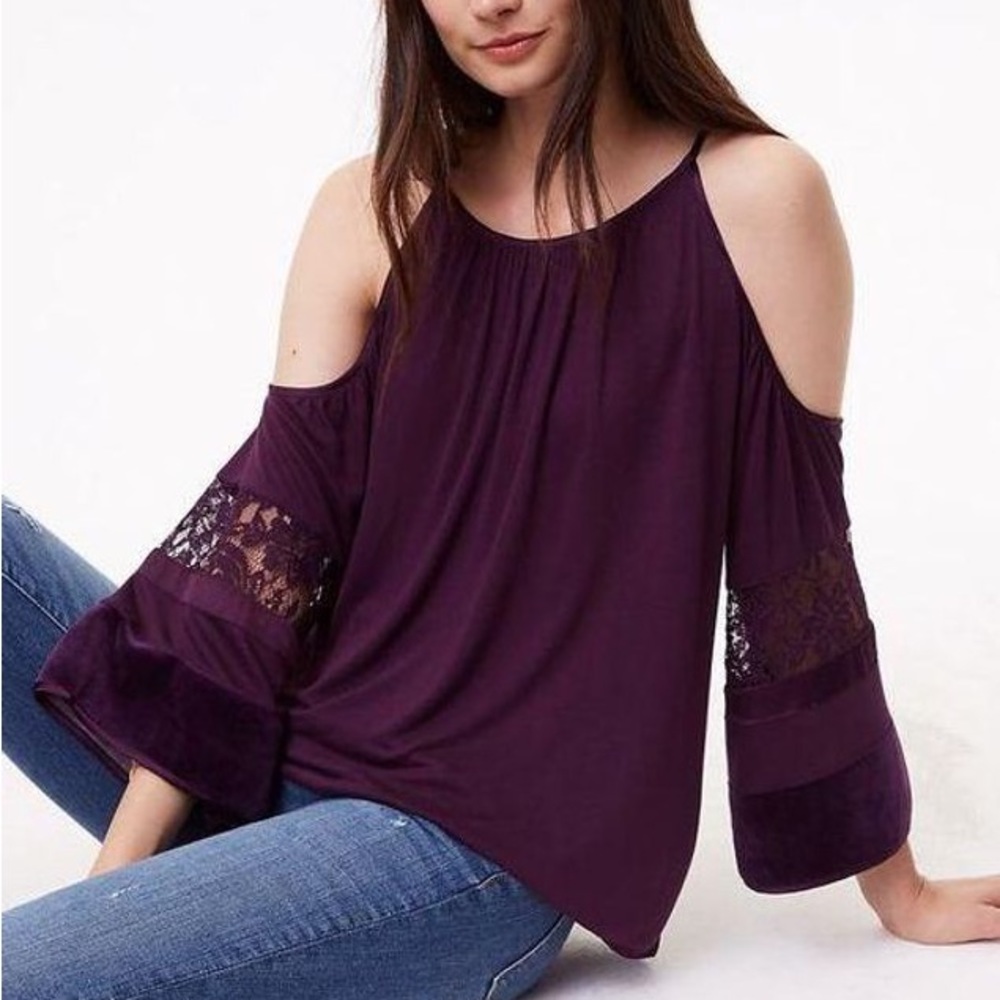LOFT Velvet Lace Cold Shoulder Top
